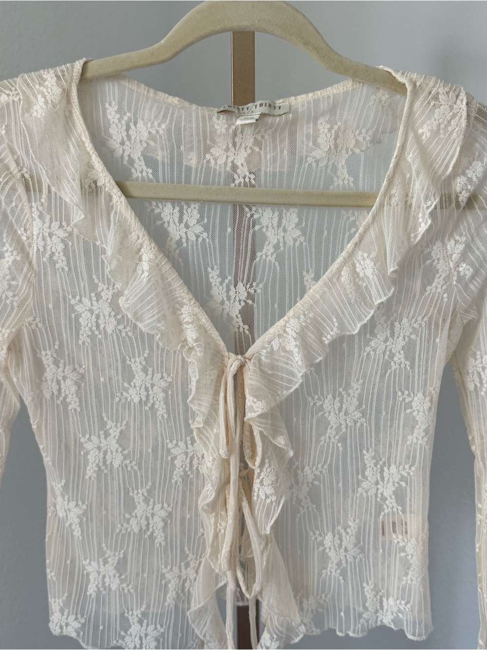 Thirty/Thirty Sheer Lace Cream Tie Front Bolero Shrug Top Fairycore Y2K Size XS